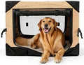 42 Inch Soft Collapsible Crate for Extra Large Dogs, 4-Door Portable Kennel with Chew-Proof Mesh, Beige