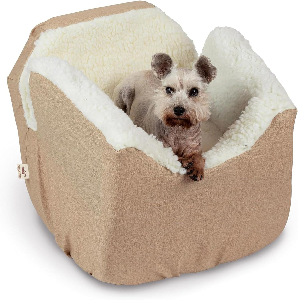 Black quilted elevated dog booster car seat on a vehicle back seat – view 4