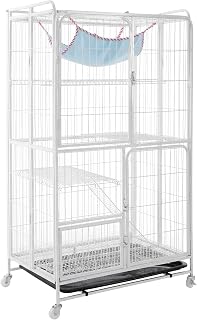 4-Tier Metal Wire Cat Playpen Enclosure for Indoor Use with 360 Degree Wheels
