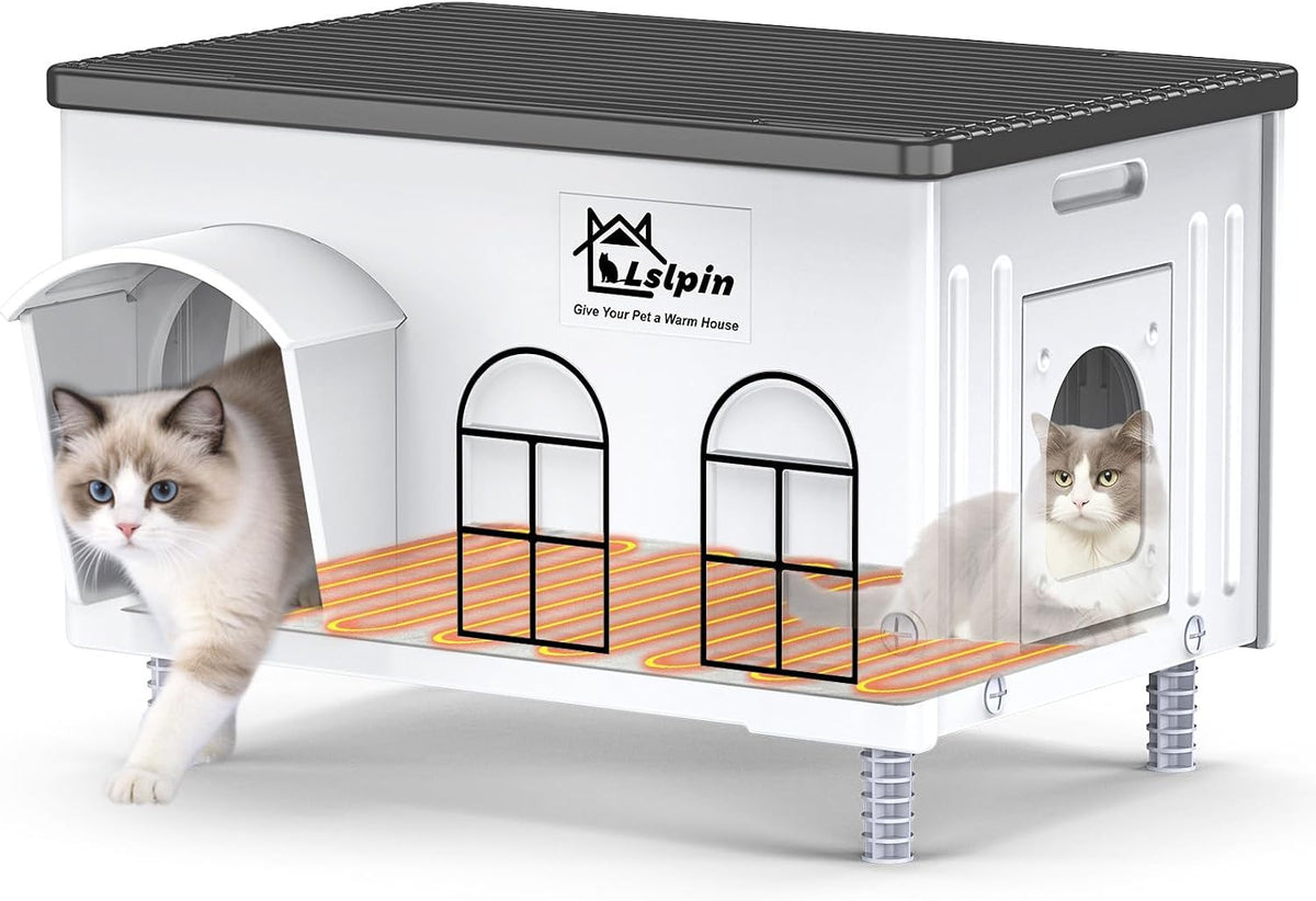 Extra large insulated heated cat house with escape door for outdoor cats