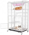 4-Tier Foldable Metal Wire Cat Playpen Kennel with Wheels