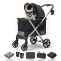 Black dog stroller for large dogs with dual entry and rain cover
