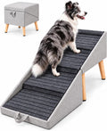 2-in-1 dog ramp and pet stairs, 18 inches high, placed beside a couch