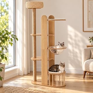 Cat Tree Tower with Space Capsule and Woven Bed, 70.8 Inches, Natural