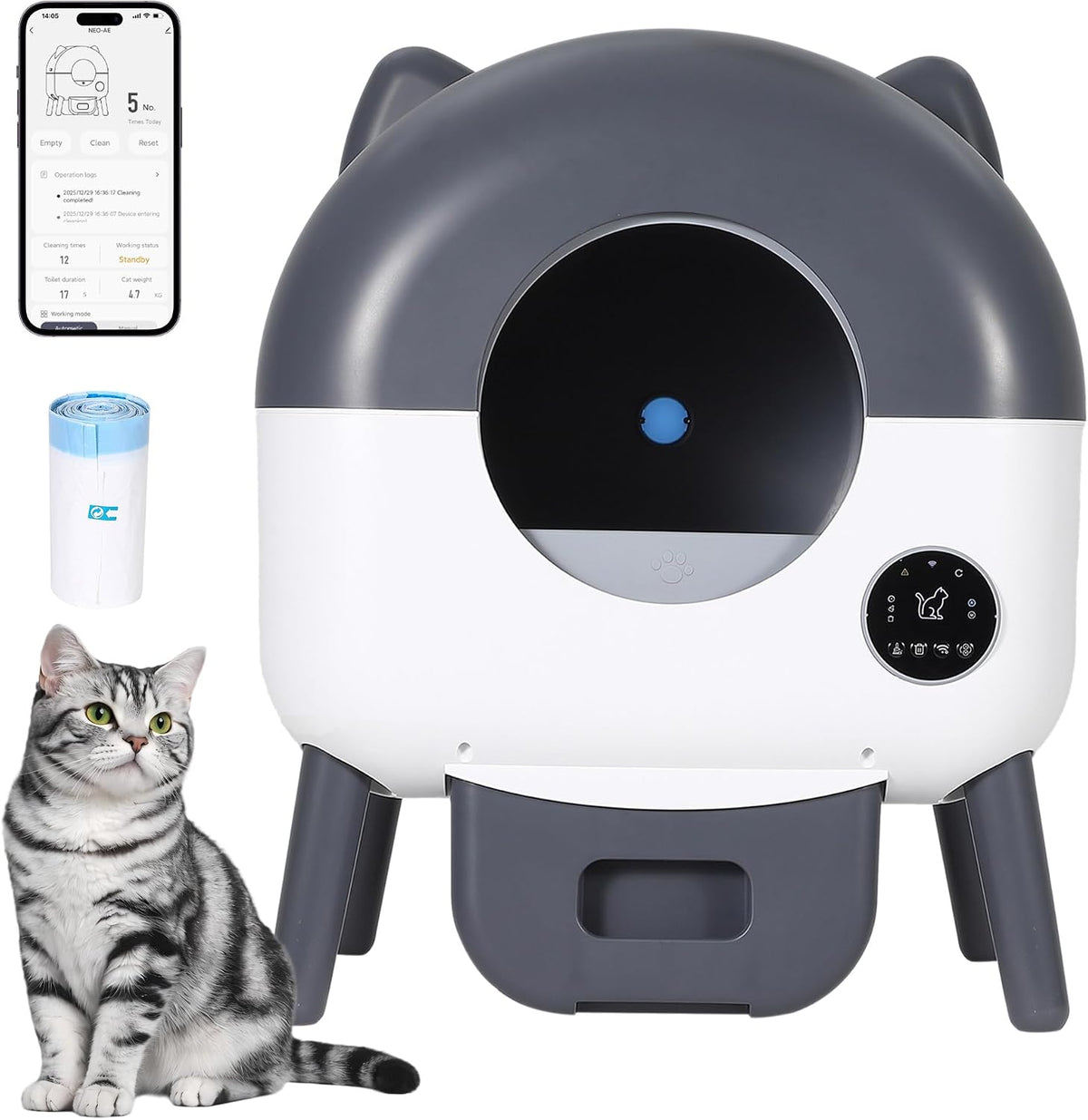76L self-cleaning automatic cat litter box with night light