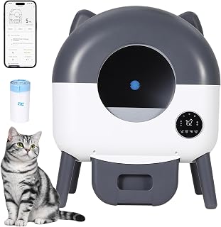 Self-Cleaning Automatic Cat Litter Box, 76L Large Capacity, App-Controlled, Safety Sensors and LED Night Light, Includes