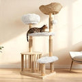 Modern Solid Wood Cat Tree Tower with Large Scratching Post for Indoor Cats