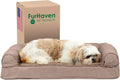Cream sherpa and chenille sofa-style dog bed with bolsters, medium – view 13