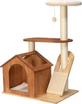 Kitty City Wooden Cat Tower with Hideaway House, Scratching Pad and Removable Sherpa Cushion, Two-Level