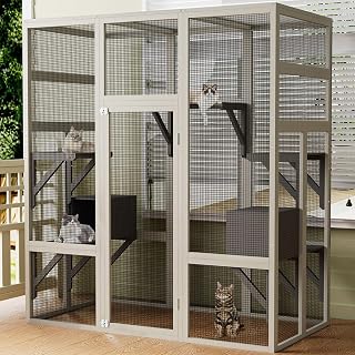 70-Inch Wooden Catio with 5 Platforms and 2 Napping Houses, Waterproof Roof