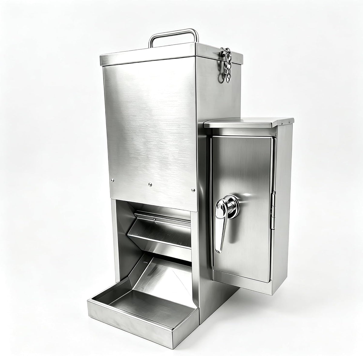 9 liter stainless steel automatic dog feeder with timer and lock mounted on a wall
