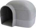 Grey dome-shaped outdoor dog house with offset door