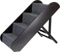 Brown wooden 4-step pet stairs with carpet treads