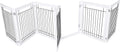 White six-panel wooden and wire dog gate with walk-through door