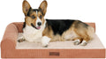 Olive plush and grid cord L-shaped chaise lounge dog bed – view 8