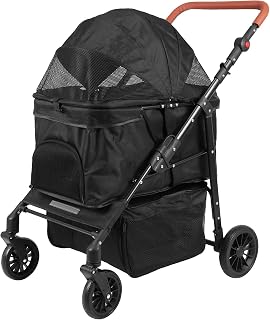 Folding 4-Wheel Cat Stroller with Removable Carrier