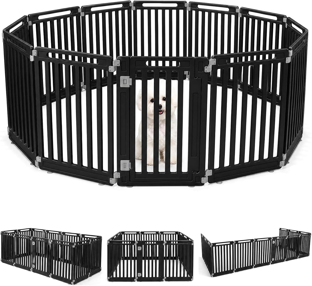 White 16-panel plastic puppy playpen with lockable door – view 4