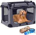 Large collapsible soft dog crate with steel frame, mesh windows and three doors
