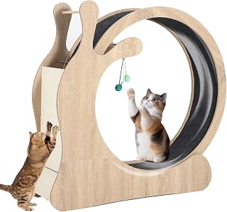 41 Inch Wooden Cat Exercise Wheel with TPE Silent Rollers, Interactive Toys, Sisal Pad and Storage Shelf