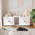 Hidden Cat Litter Box Enclosure, White Wooden Cabinet with Door