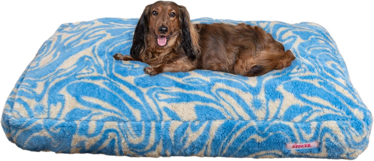 Blue swirl pattern reversible plush rectangular pet bed