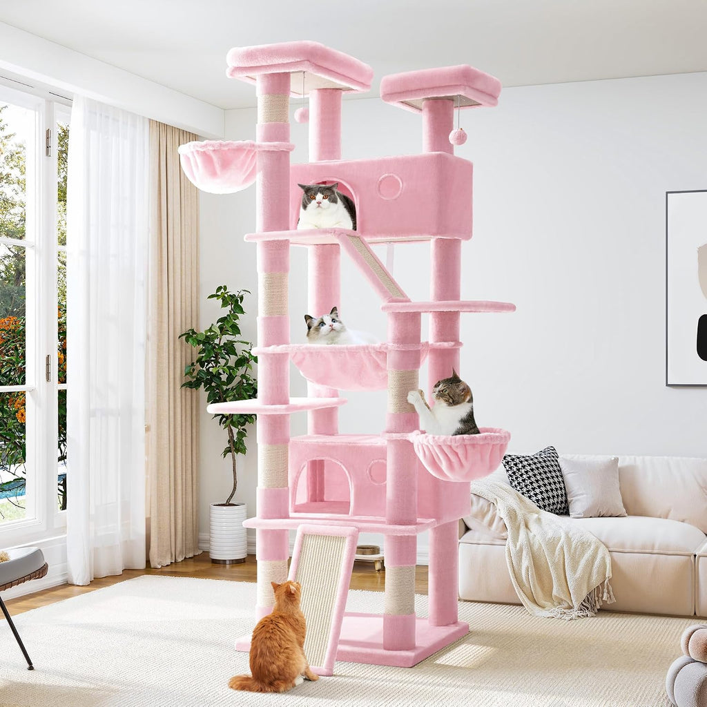 81 inch tall beige cat tree with condo and hammock – view 5