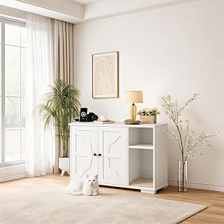 Cat Litter Box Enclosure, Hidden Cabinet Furniture, White Cross Design