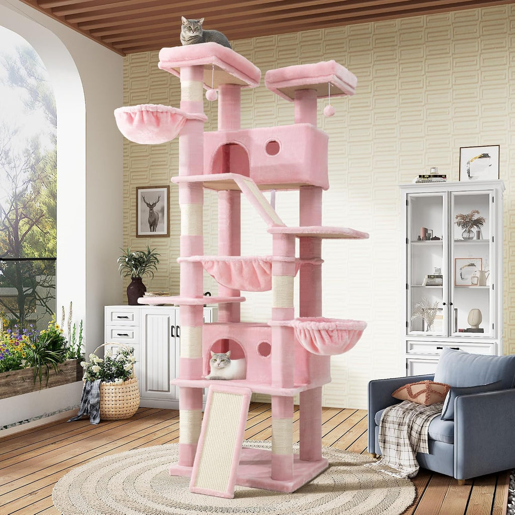 Tall dark grey multi-level cat tree with hammock, perches, condo and sisal posts – view 3