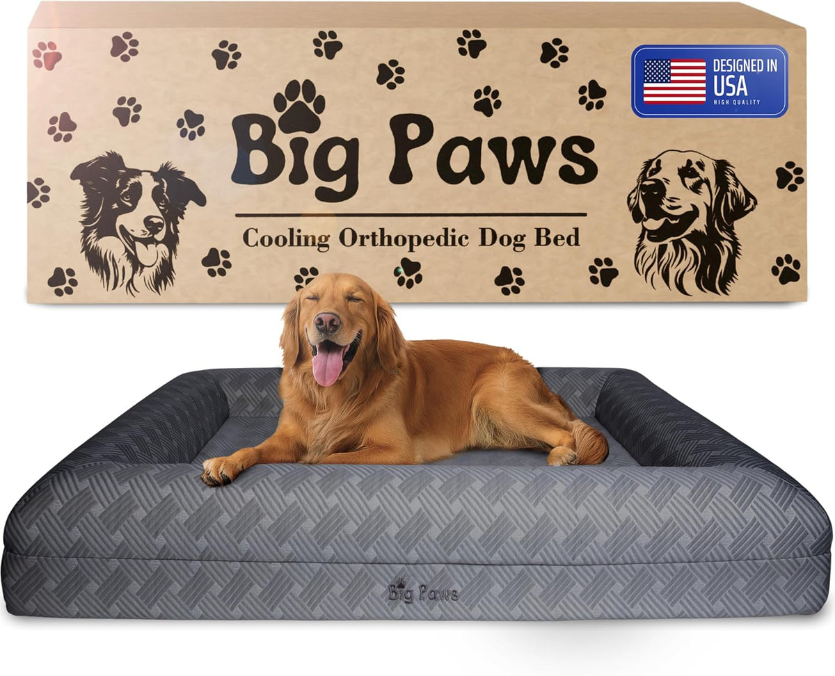Charcoal gray cooling orthopedic memory foam dog bed with support border