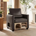 OKD Pet Friendly Single Sofa Chair with Pillow and Built-In Cat Bed, Dark Grey