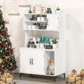 White wooden litter box enclosure with storage shelves and locker