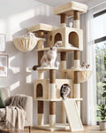 74 inch beige heavy duty cat tree with sisal posts, perches, baskets and condos