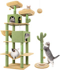Tall cactus-shaped cat tower with matching cactus scratching post