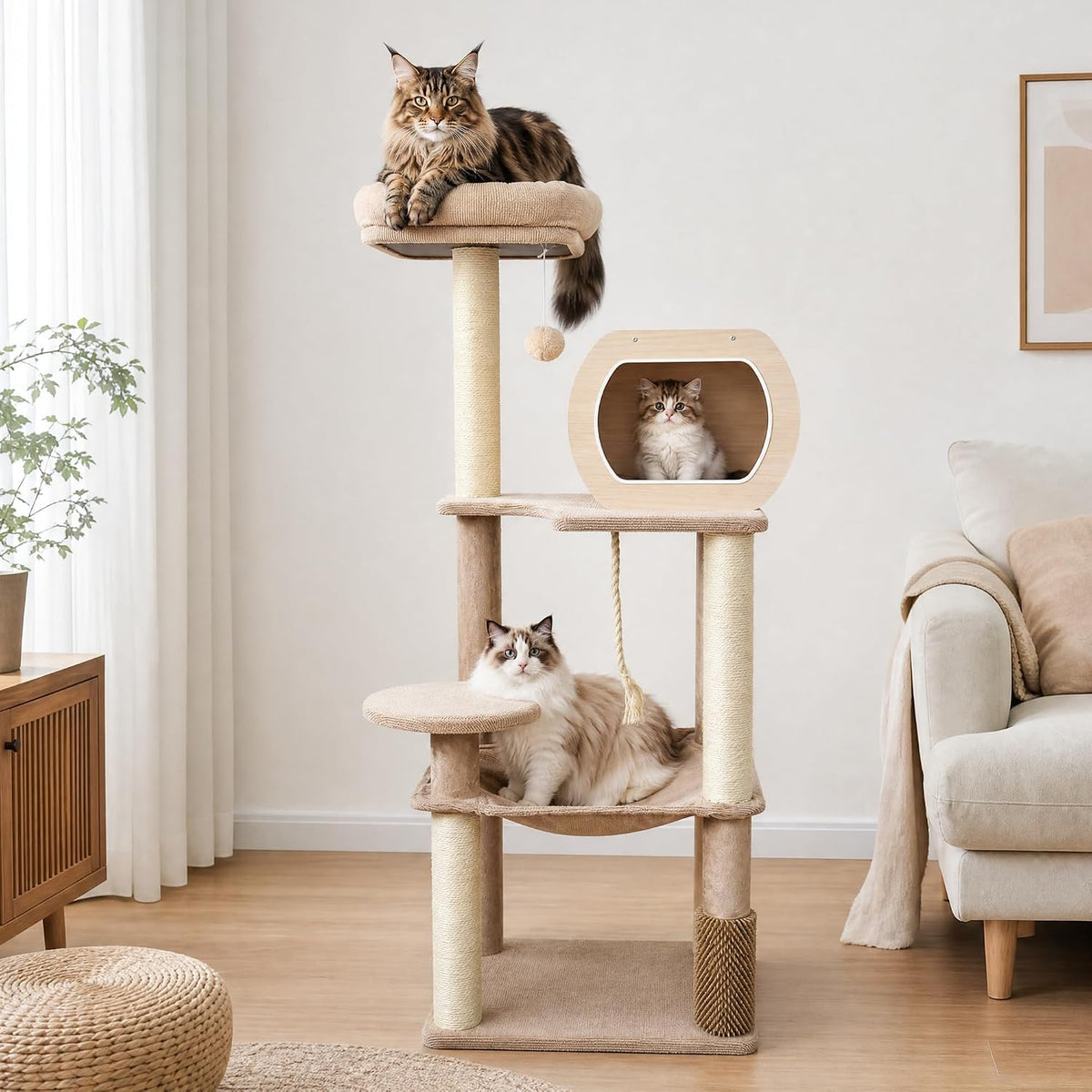 59 inch eco-wood multi-level cat tree with wide base