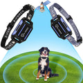 Rechargeable wireless GPS dog fence collar worn by a dog in a backyard