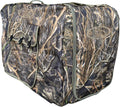 Camouflage weather-resistant cover fitted over a dog travel crate