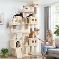 82 Inch Extra Large Heavy Duty Cat Tree for Big Cats and Maine Coons, 3 Condos, 2 Hammocks, S82D, Beige
