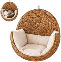Handwoven Hanging Cat Bed, Elevated Cat Hammock with Cushion