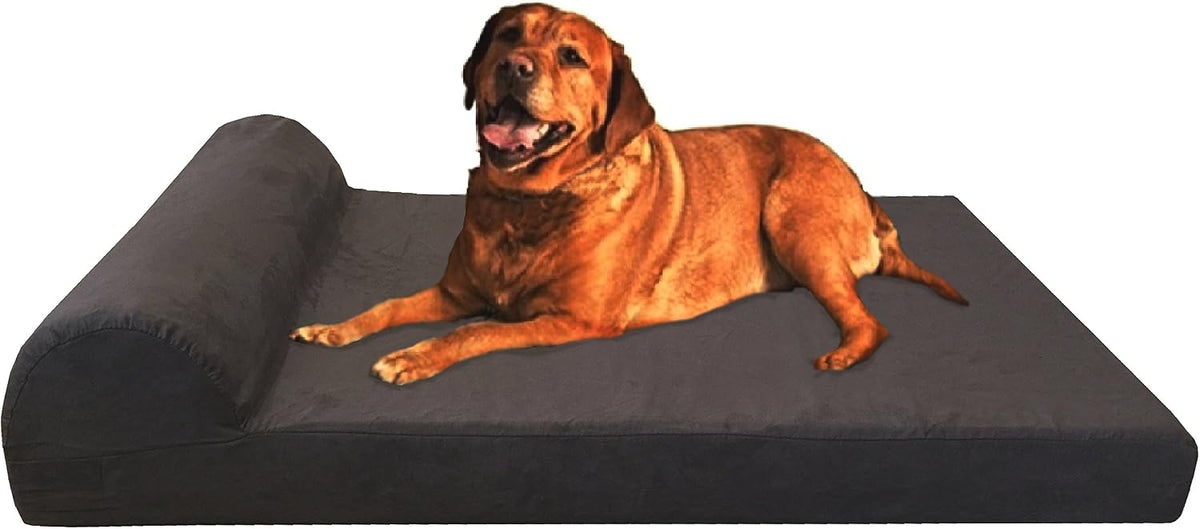 Espresso microsuede jumbo gel memory foam dog bed with side headrest pillow