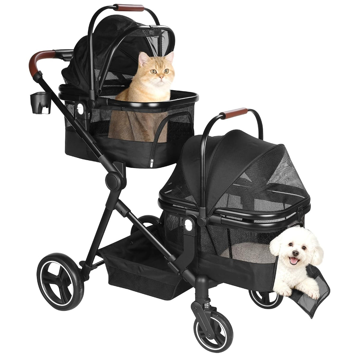 Foldable 3-in-1 pet stroller with linen cabin and storage basket – view 3