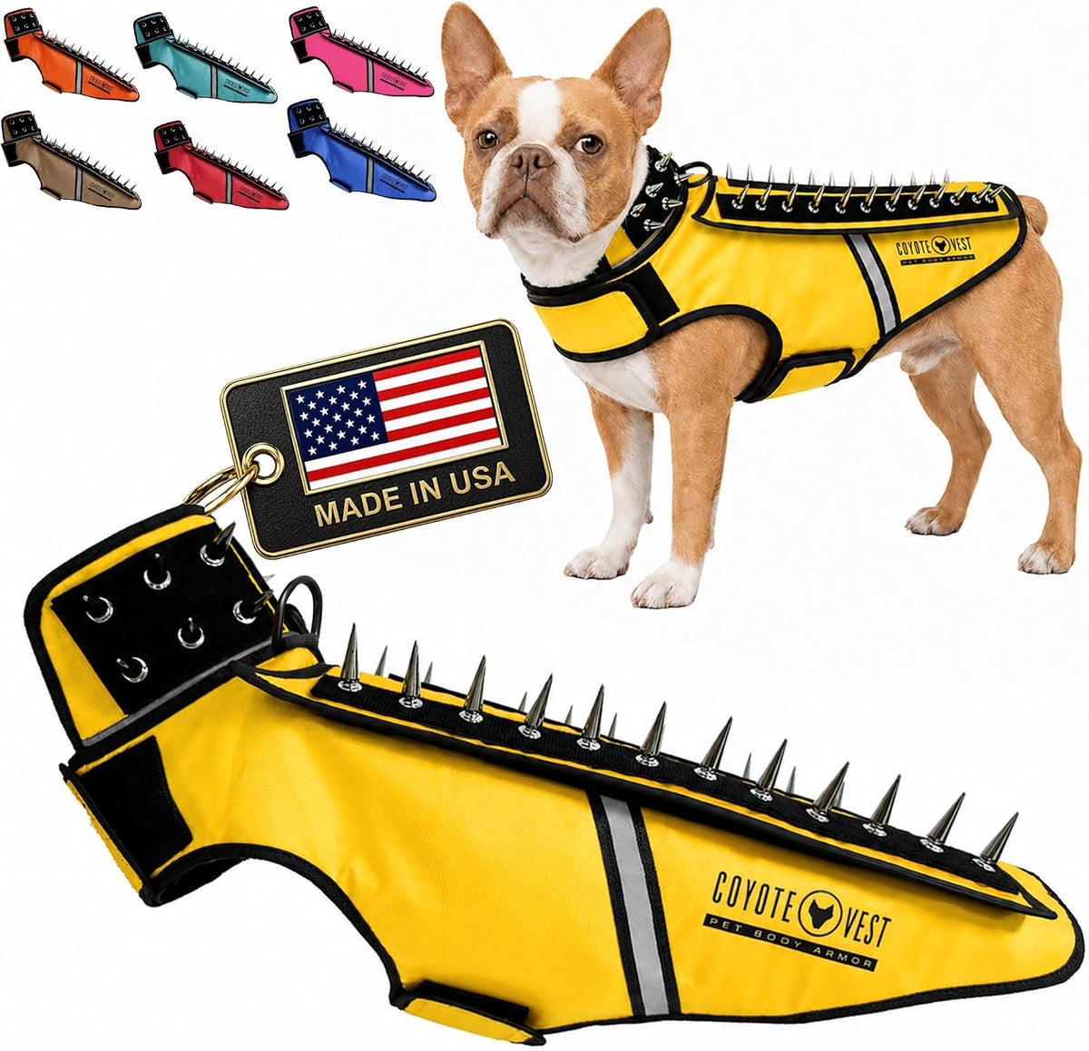 Fluorescent orange stab-resistant small dog harness vest with spike add-on – view 4