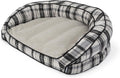 Oxford plaid sofa-style large dog bed with plush top