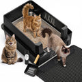 Black extra large stainless steel cat litter box with mat and scoop