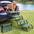Black 4-step foldable dog stairs at a car trunk