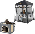 Portable Foldable Cat Enclosure and Tower Tent, 3 Tier Cage, Indoor and Outdoor Catio, Cozy Cat Condo
