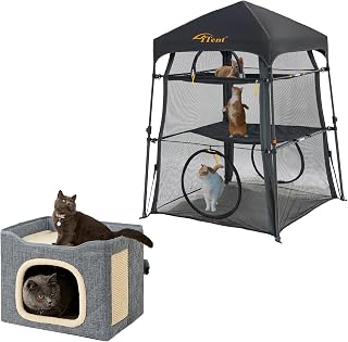 Portable Foldable Cat Enclosure and Tower Tent, 3 Tier Cage, Indoor and Outdoor Catio, Cozy Cat Condo