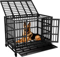 Heavy duty metal dog crate with double doors and wheels