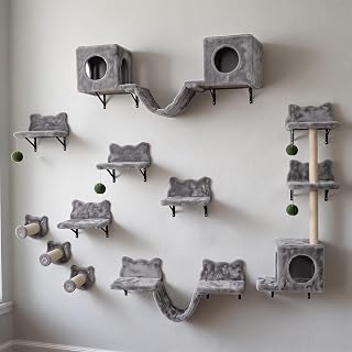 18-in-1 Wall-Mounted Cat Shelves Set with Climbing Perch, Steps and Playground, Gray