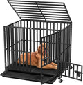 Black heavy duty square tube metal dog crate with three doors on wheels