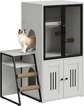 Cat Litter Box Enclosure for 2 Cats, Double Cat House with Storage, Hammock and Metal Mesh Door